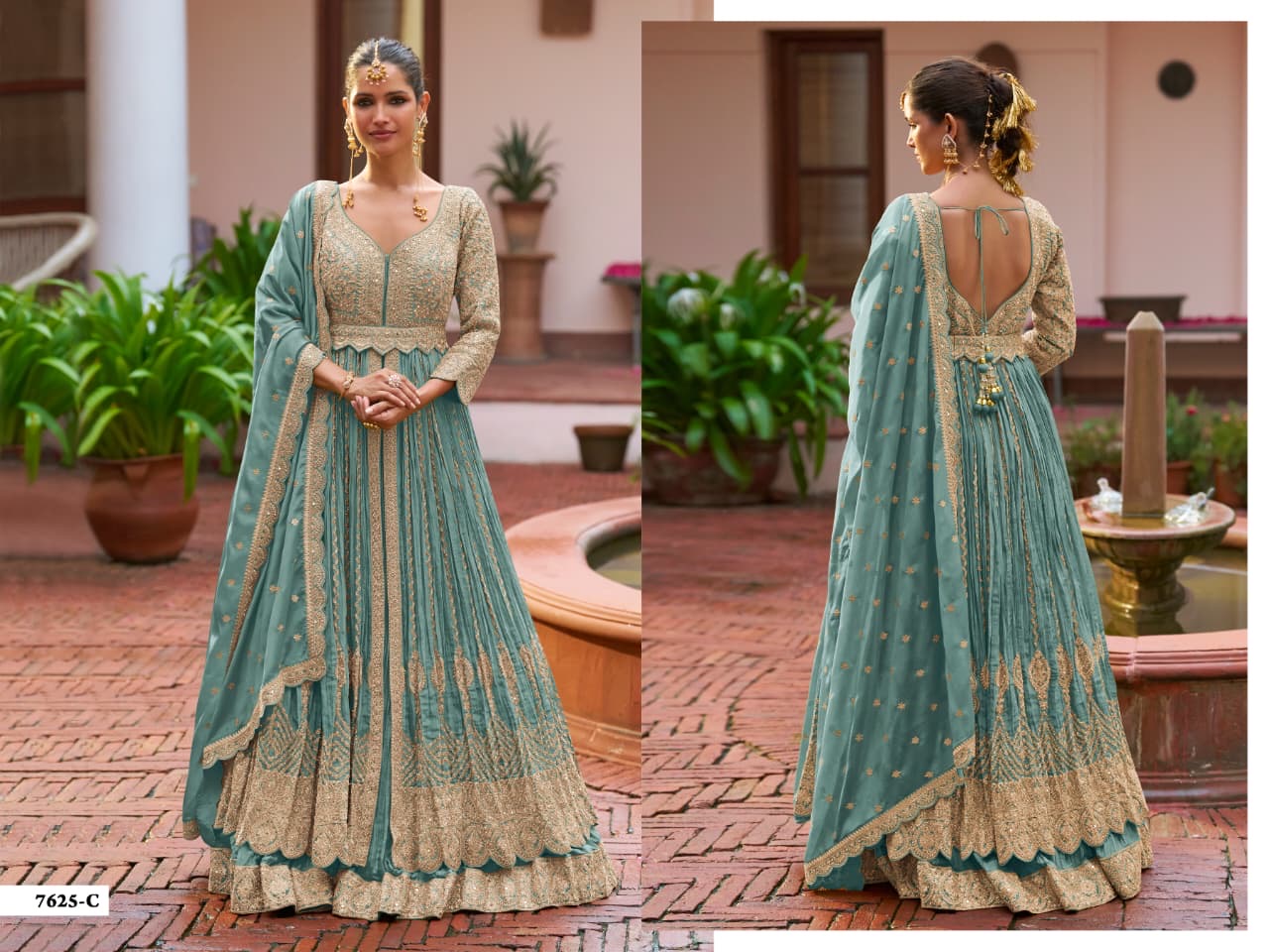 Noor & Needle – Embroidered Chinon Silk Party Wear Suit ✨